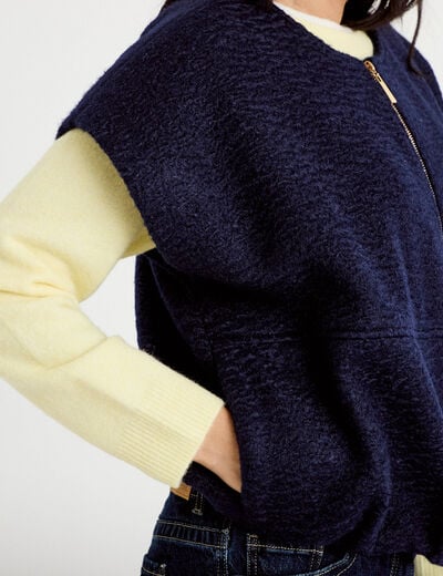 Gilet oversize sans manches col rond bleu marine femme