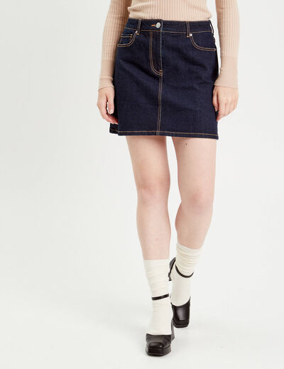 Jupe droite courte en jean denim brut femme