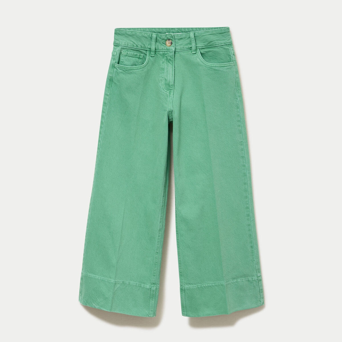 Jean wide leg cropped taille haute vert femme