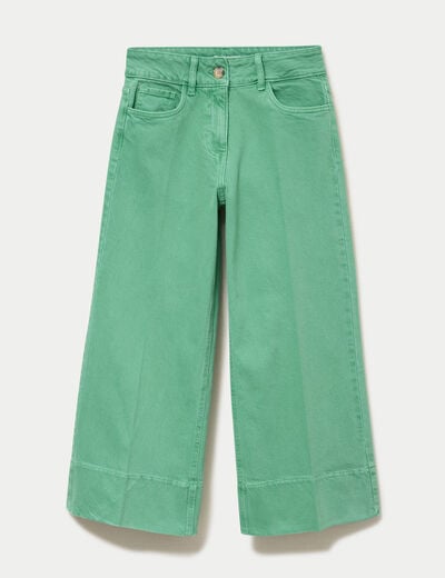 Jean wide leg cropped taille haute vert femme