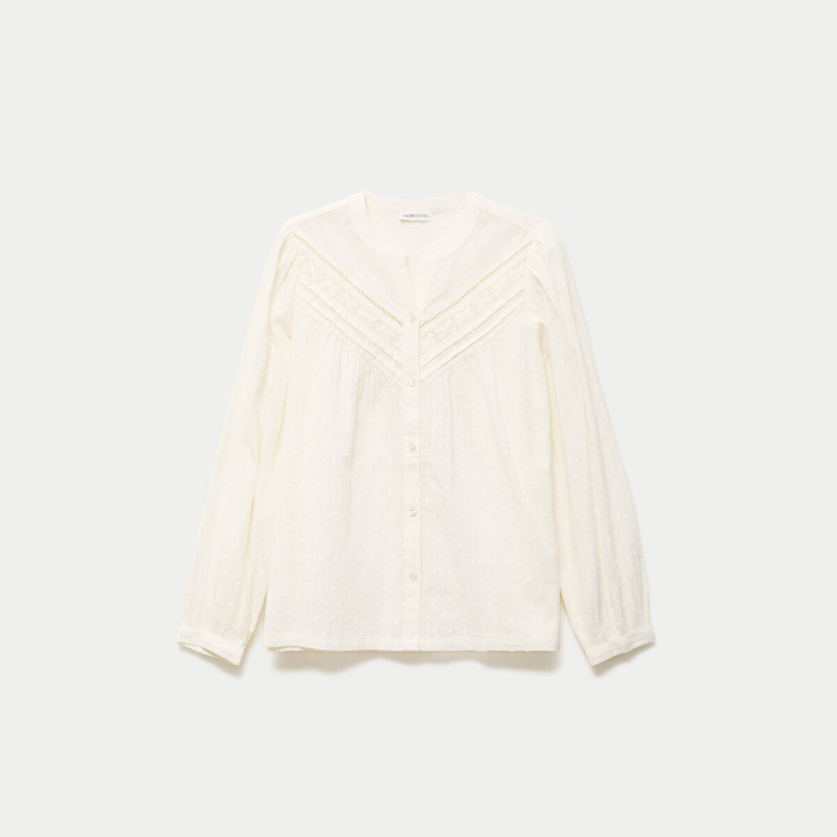 Blouse droite col rond manches longues ecru femme