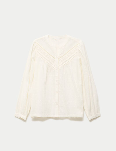 Blouse droite col rond manches longues ecru femme