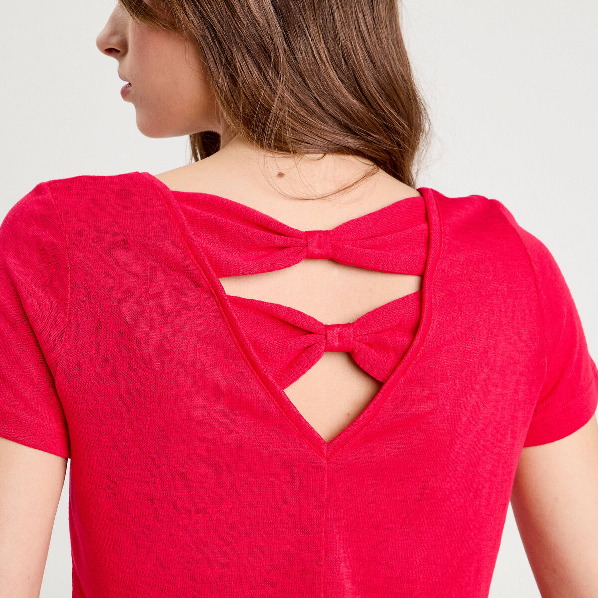 T-shirt noeuds dos rose vif femme