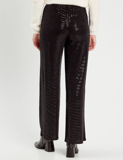 Pantalon large avec sequins noir femme