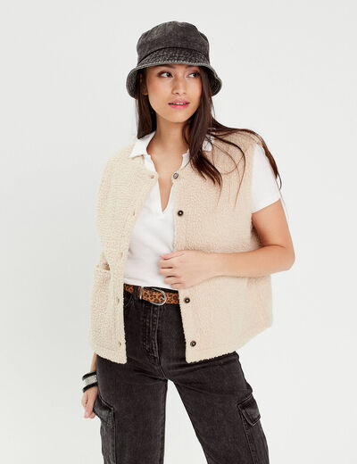 Gilet sans manches effet polaire ecru femme