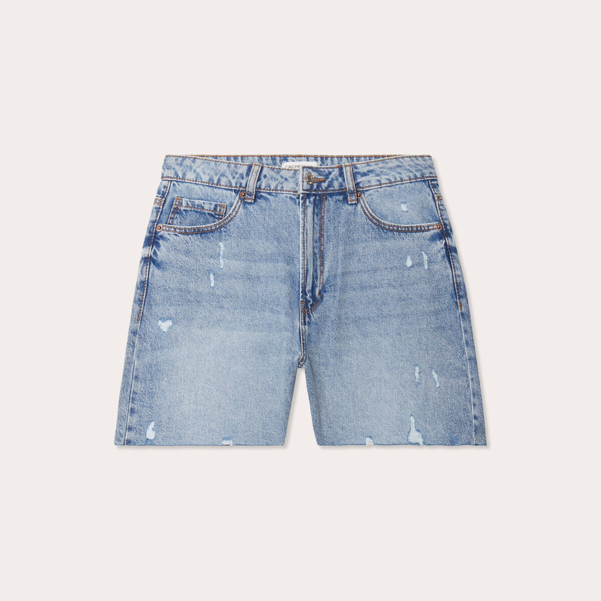 Short droit en jean destroy denim stone femme