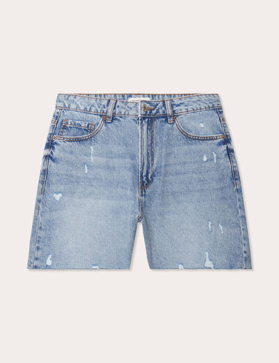 Short droit en jean destroy denim stone femme