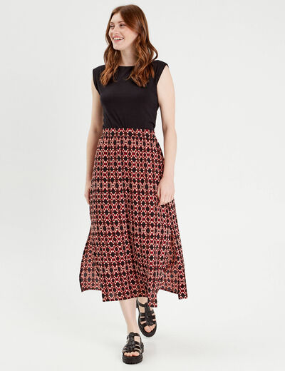 Jupe midi évasée fluide rouge femme