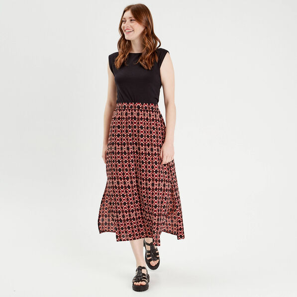 Jupe midi évasée fluide rouge femme