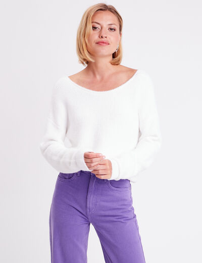 Pull manches longues col rond ecru femme