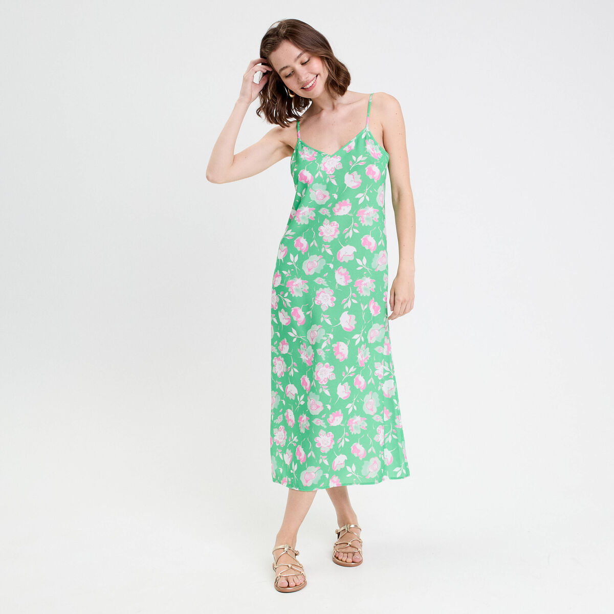 Robe évasée 3/4 col bénitier vert fluo femme