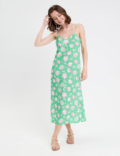 Robe évasée 3/4 col bénitier vert fluo femme