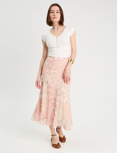 Jupe longue évasée rose pastel femme