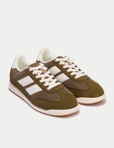 Basket aspect daim vert kaki femme