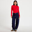 T-shirt col b&eacute;nitier manches longues rouge femme
