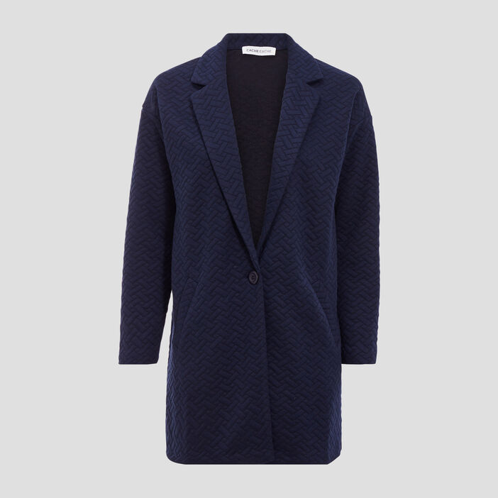 Manteau droit manches longues bleu marine femme