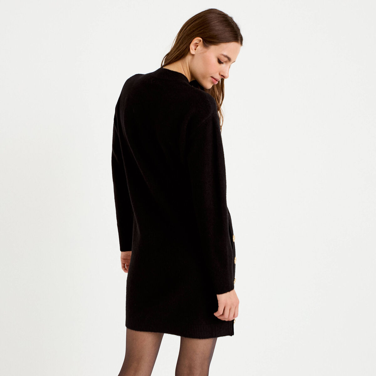 Robe pull droite manches longues noir femme