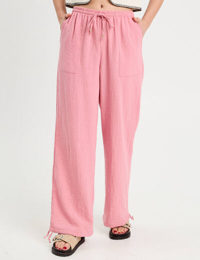 Pantalon large fluide vieux rose femme