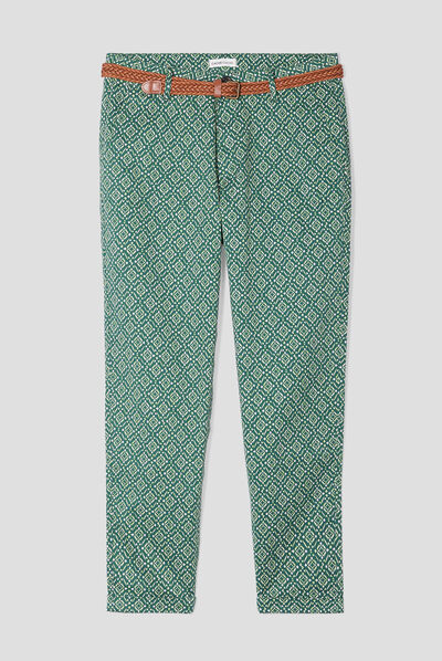 Pantalon chino slim 7/8ème vert femme
