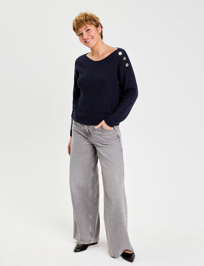 Pull col bateau bleu marine femme