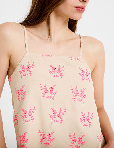 Top droit cropped col carr&eacute; bretelles rose femme