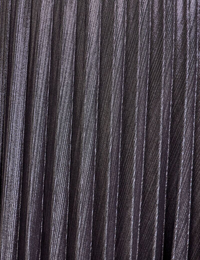 Jupe midi évasée plissée gris argent femme