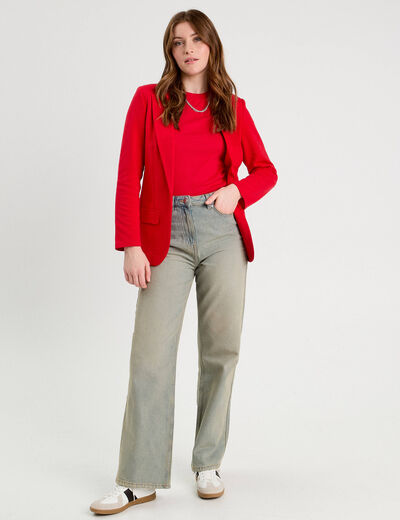 T-shirt manches courtes côtelé rouge femme