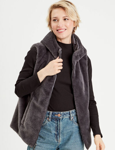 Doudoune réversible sans manches gris clair femme