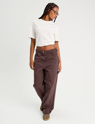 Pantalon regular boucles marron foncé femme