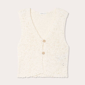 Gilet cropped sans manches ecru femme