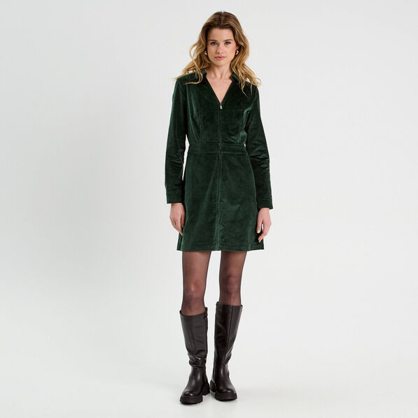 robe trapeze velours zippee vert fonce femme Robe trapèze velours zippée vert foncé femme