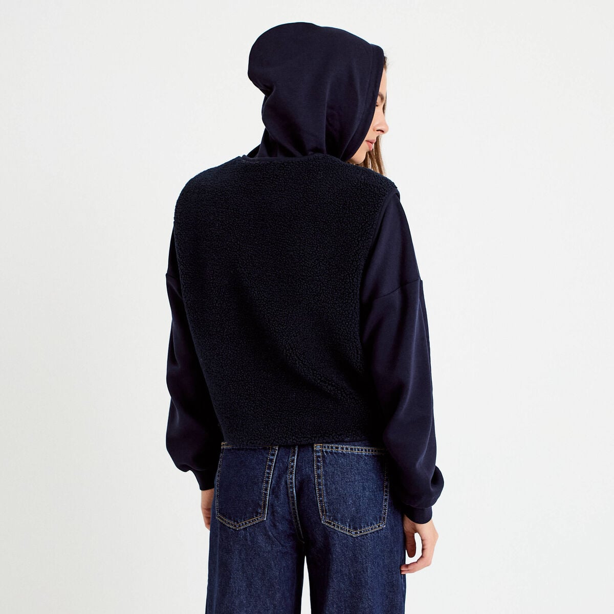 Gilet sans manches effet polaire col v bleu marine femme