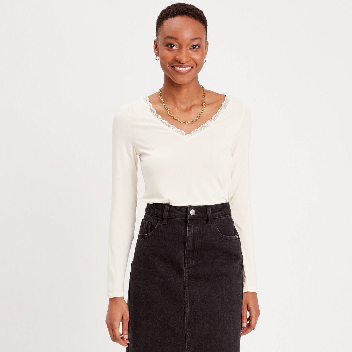 T-shirt manches longues ecru femme
