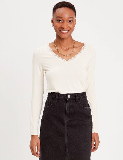 T-shirt manches longues ecru femme