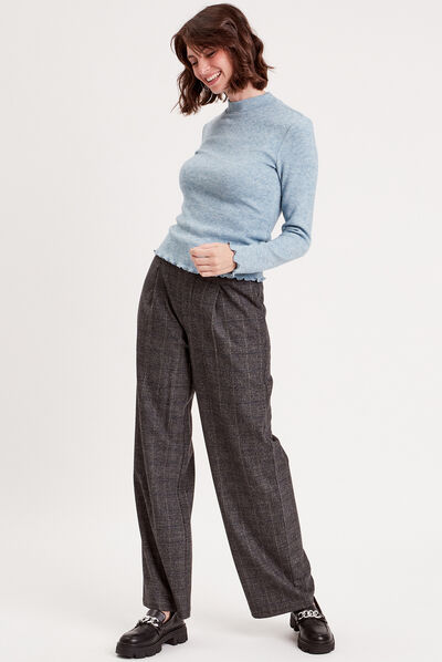 Pantalon jambe large pinces noir femme
