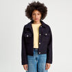 Veste boutonnée bouclette bleu marine femme