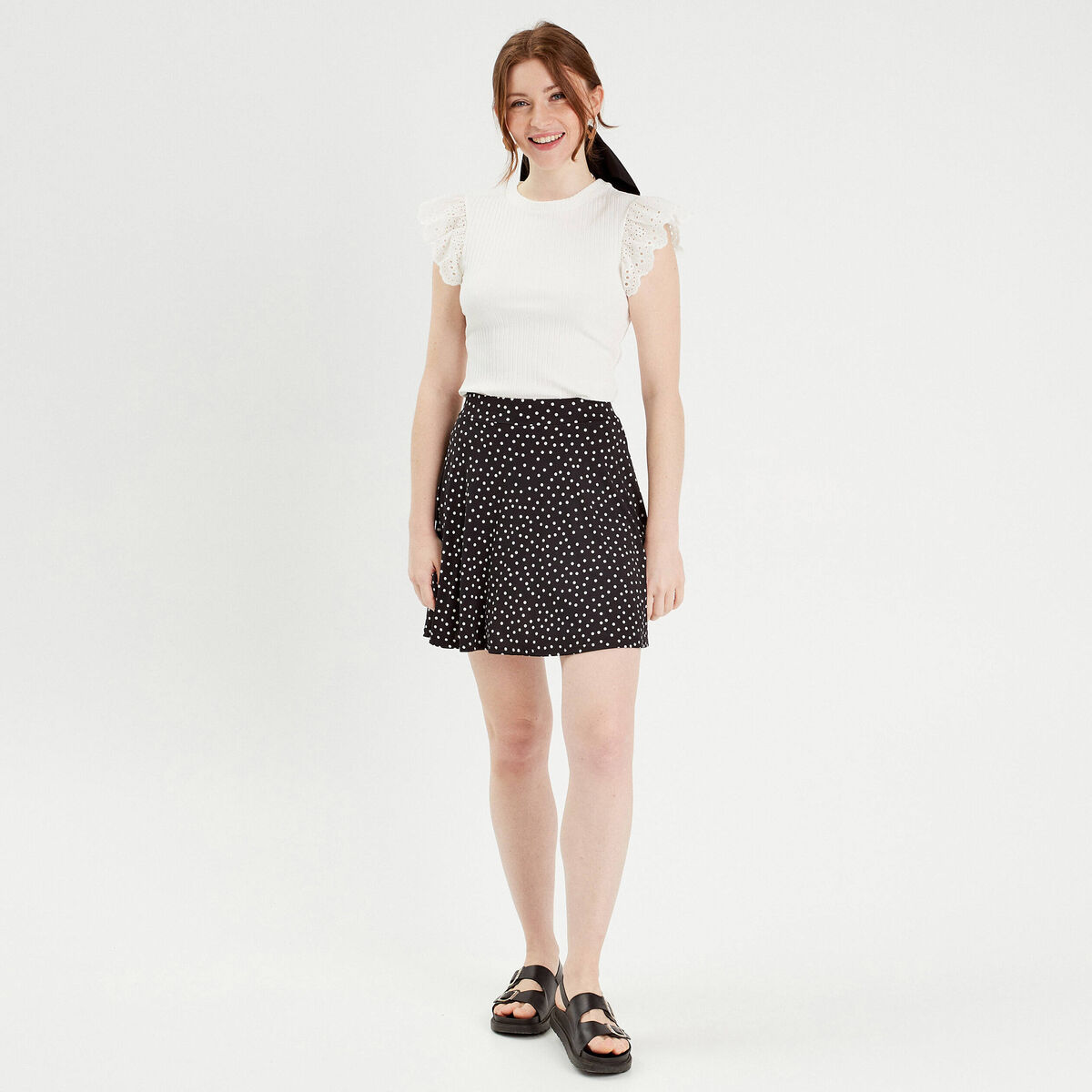 T-shirt manches courtes c&ocirc;tel&eacute; ecru femme