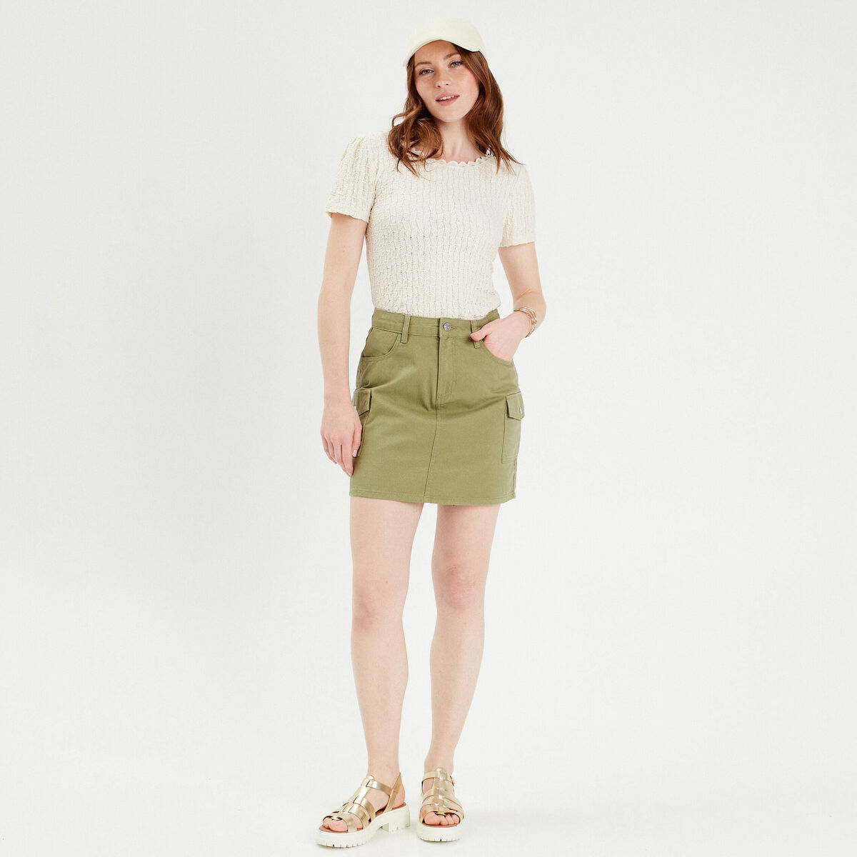 Jupe cargo en jean vert kaki femme