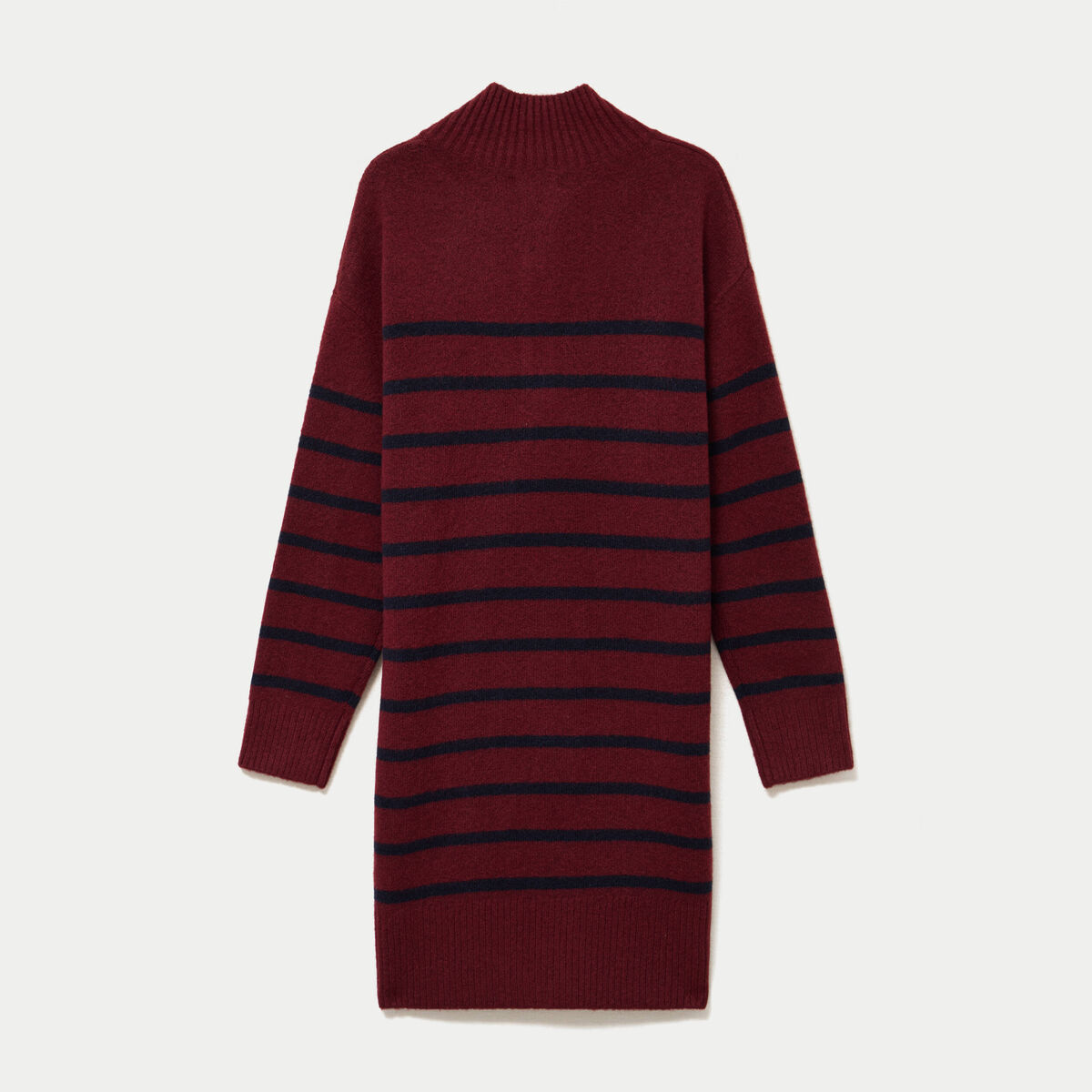 Robe pull droite manches longues 3/4 rouge fonc&eacute; femme