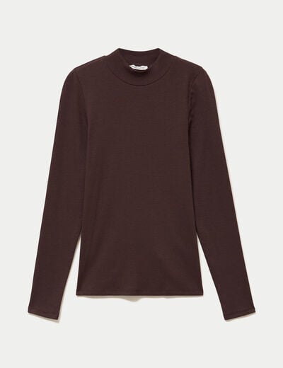 T-shirt ajust&eacute; manches longues marron fonc&eacute; femme