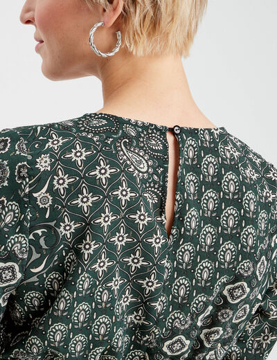 Robe évasée col en V vert femme