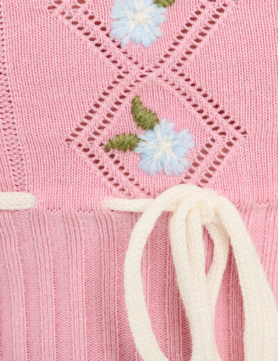 Pull cropped brodé rose poudrée femme