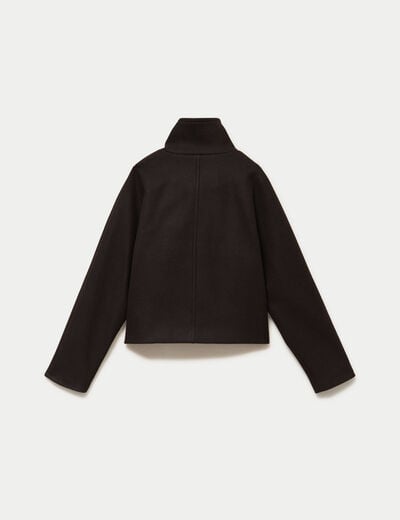 Veste chin&eacute;e col montant manches longues marron fonc&eacute; femme
