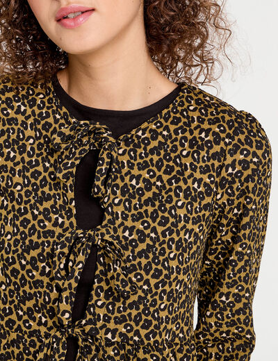 Blouse nouée manches longues vert kaki femme