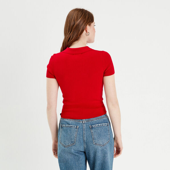 t shirt manches courtes col polo rouge femme T-shirt manches courtes col polo rouge femme