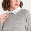 Pull col chemise bijoux gris clair femme