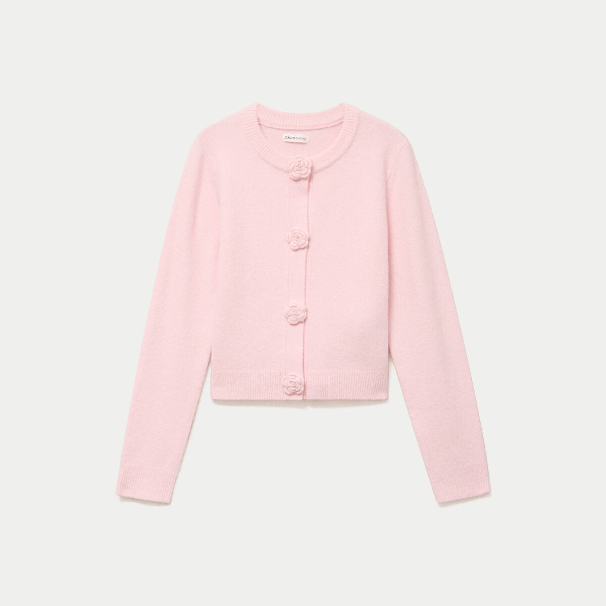 Gilet manches longues col rond rose clair femme