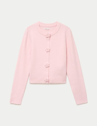 Gilet manches longues col rond rose clair femme