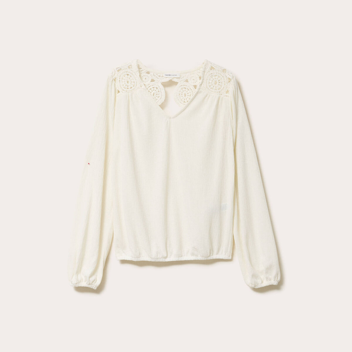 Blouse macram&eacute; bas &eacute;lastiqu&eacute; ecru femme