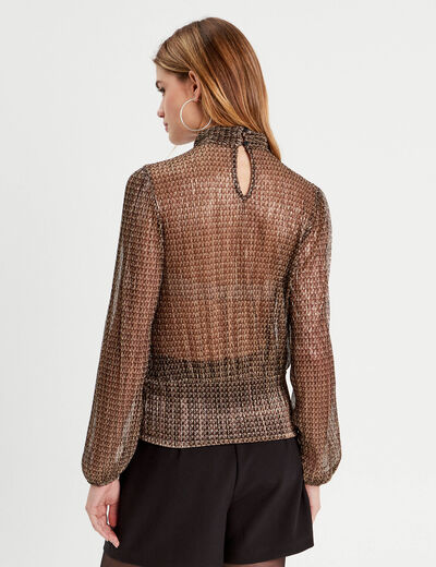 Blouse col montant vert kaki femme